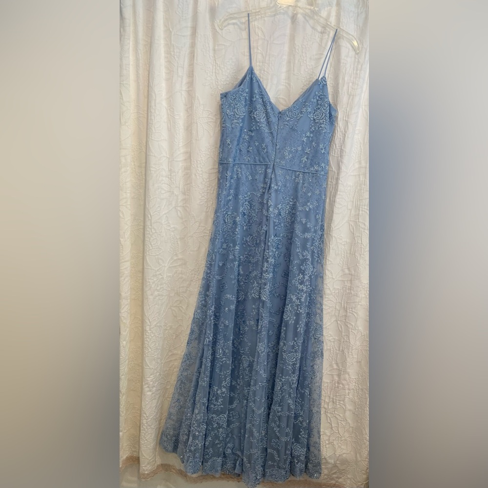 Ice Blue Sparkly Sequins and Finely Beaded Full Length Gown